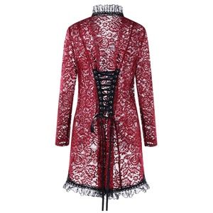 Lace Up Gothic Plus Size Lace Cardigan - Wine Red